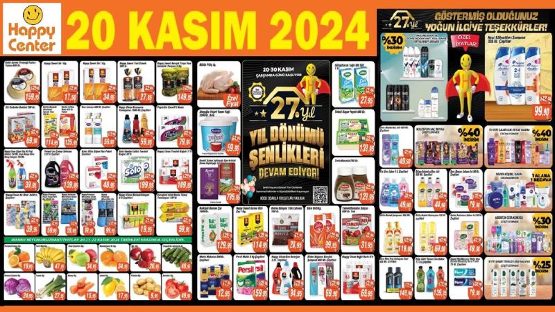 HAPPY CENTER 20 – 30 KASIM 2024’TE 27. YIL ŞENLİKLERİ KAPSAMINDA TEMİZLİK ÜRÜNLERİNDE % 50 İNDİRİM VE 1 ALANA 1 BEDAVA FIRSATI – Market Katalog