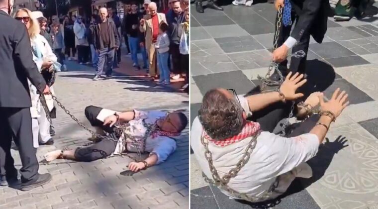 Trabzon’da dikkat çeken İsrail protestosu! Vatandaşlar şaşkınlıkla izledi