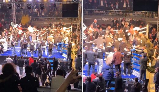 Trabzon’daki boks maçında büyük kavga! Ringe onlarca kişi girdi, yumruklar havda uçuştu