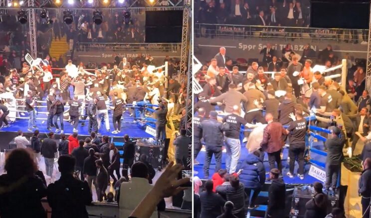 Trabzon’daki boks maçında büyük kavga! Ringe onlarca kişi girdi, yumruklar havda uçuştu